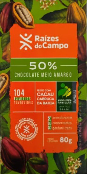 CHOCOLATE 50% CACAU RAIZES DO CAMPO 80g CHOCOLATE 50% CACAU 80g